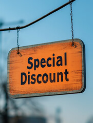 Bright orange special discount sign attracts attention and promotes savings for shoppers