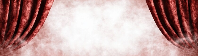 Fototapeta premium Crimson Velvet Curtains Smoky Stage Background, theatrical backdrop, red curtain Keywords Theater, Stage