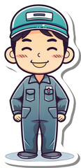 Happy Cartoon Mechanic Wearing Blue Work Uniform