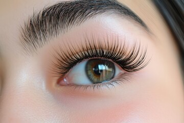 Fototapeta premium Close-up view of beautifully enhanced eyelashes showcasing natural eye beauty and clear skin
