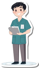 Fototapeta premium Smiling Male Healthcare Professional Holding Clipboard