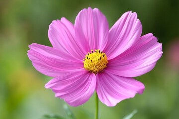 Fototapeta premium Blossom of pink flower with yellow center thriving in a sunlit garden during springtime
