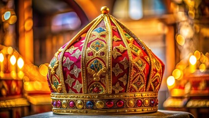 A bishop's mitre: ancient, high-resolution image showcasing its spiritual symbolism, a medieval Catholic ceremonial hat.