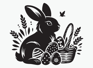 Bunny and Easter Eggs Silhouette Vector Design - High-Quality Files for Spring and Holiday Project