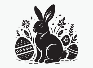 Bunny with Easter Eggs Silhouette Vector - Perfect for Easter Crafts, Invitations, and Decorations
