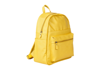 Yellow backpack. Backpack isolated on white background. Space for copy. Png.