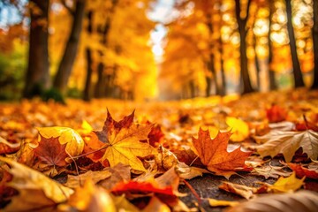 A breathtaking autumn scene: a ground cover of yellow, brown, and orange leaves, seasonal perfection.