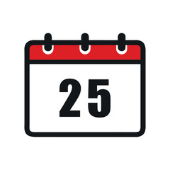 Simple calendar icon with 25 date isolated on white background