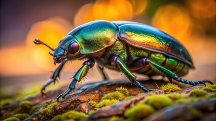 Naklejka premium A breathtaking close-up reveals the jewel beetle's exquisite texture and vibrant hues.