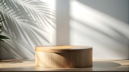 Empty minimal natural wooden table counter podium