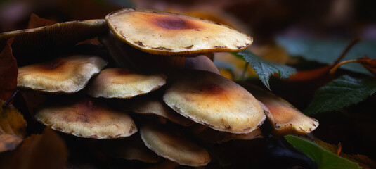 A photo of mushrooms displayed aesthetically in nature. Nature background. 