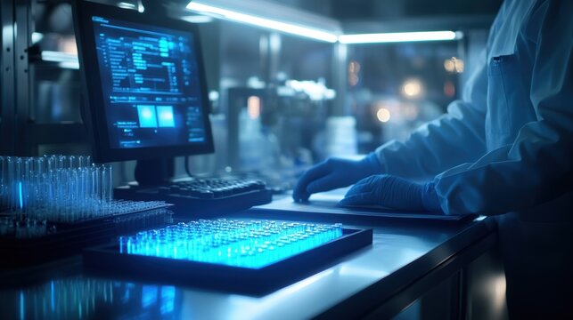 A clean workspace where a technician is setting up a new manufacturing batch on a digital interface displaying a userfriendly menu that allows for quick changes in production settings.