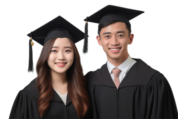 Group of cheerful Asian students smiling together on transparent background, representing diversity, positivity, and collaboration in a university or academic setting. Png cut out. Isolated images.