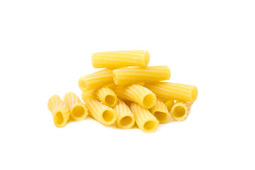 image of rigatoni pasta on a white background.