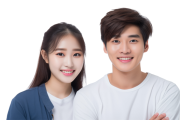 Group of cheerful Asian students smiling together on transparent background, representing diversity, positivity, and collaboration in a university or academic setting. Png cut out. Isolated images.