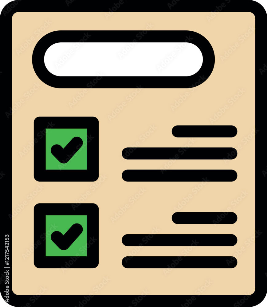 Poster checklist on document is being completed, featuring check marks in boxes and text boxes, emphasizing