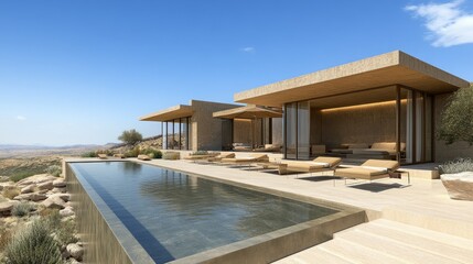 Fototapeta premium Modern Desert House with Infinity Pool and Expansive Views