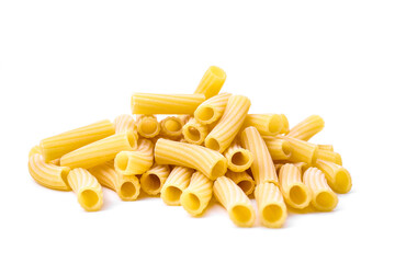 image of rigatoni pasta on a white background.