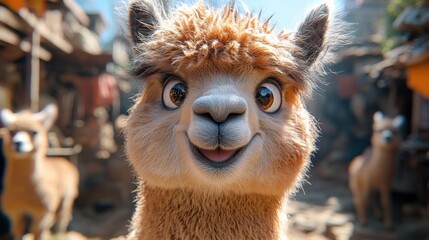 Obraz premium Adorable Alpaca Close Up Portrait Happy Fluffy South American Camelid