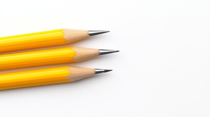Three bright yellow pencils on a pristine white background, ready for inspiration and creative expression
