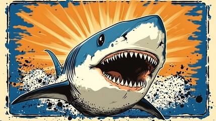 Fototapeta premium Great White Shark Ocean Predator Art Graphic