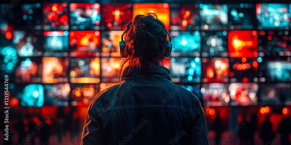 Poster person engaged with digital content platforms seeking autonomy without algorithmic interference