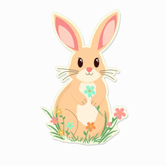 Fototapeta premium Easter bunny with spring flowers isolate