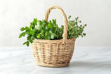 Naklejka premium Fresh Herbs in a Wicker Basket