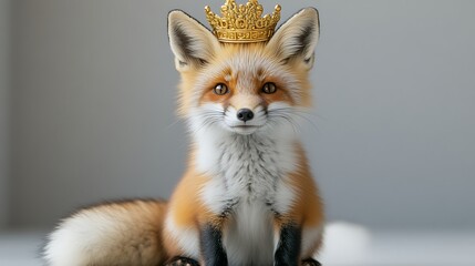 Obraz premium Red Fox Wearing A Golden Crown Majestically Sits
