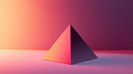 Triangular Pyramid Displayed on a Soft Gradient Background with Warm and Cool Lighting Enhancements for Modern Art, Design, or Abstract Background Use