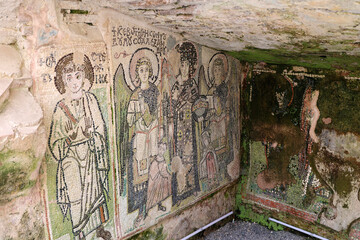 Mosaic in the remains of the catacombs in the amphitheater in the Albanian city of Durres