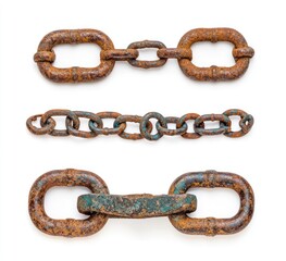 Fototapeta premium Rusty chains isolated on white background; industrial, texture, design
