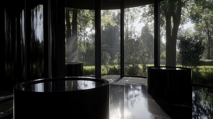 Modern Minimalist Room Overlooking Lush Green Forest