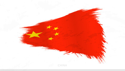China National Flag with Textured Brush Strokes.