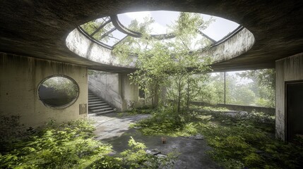 Naklejka premium Overgrown Ruins Reclaimed By Nature A Peaceful Scene