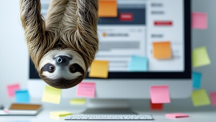 sloth in front of laptop