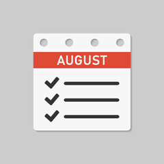 Icon calendar August month, to-do list, checklist
