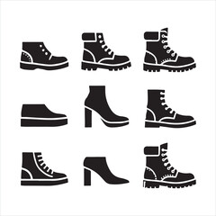 isolated high neck shoe icon Vector, high neck shoe Silhouette,high neck shoe icon set silhouette on white background
