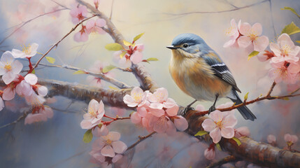 Fototapeta premium Beautiful Bird Among Blossoms