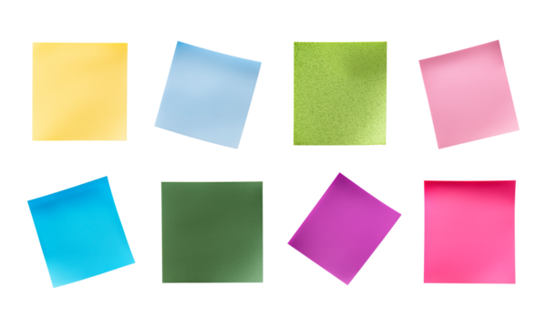 Variety of colorful sticky notes arranged, post it adhesives in different colors, post it notes collection png image