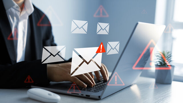 Email security and virus spam alert in email. Fake text email scam.Scammers online.Cyber scam.	Spam email message on digital screen.