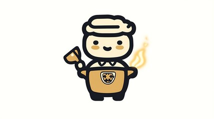 Cute Cartoon Chef Serving Hot Beverage