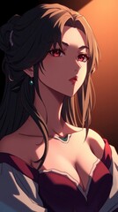 Fototapeta premium Stunning Anime Girl Portrait Warm Lighting Red Eyes