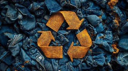 Recycle symbol fashioned from assorted garments. Recycle concept. One more life. Second life