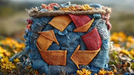 Recycle symbol fashioned from assorted garments. Recycle concept. One more life. Second life