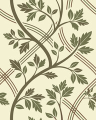 Vintage floral leaf vector pattern with seamless green spring texture