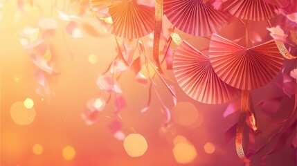 Obraz premium Red autumn leaves on a tree with glowing bokeh lights and golden glitter effect