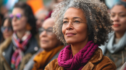 Thoughtful Woman in Crowd at an Outdoor Event