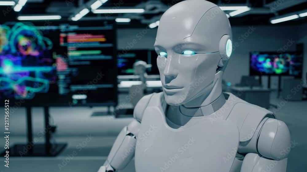 Poster advanced robotics are being explored in a modern lab setting with sophisticated technology and resea