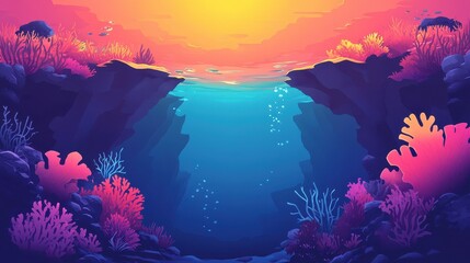 Vibrant Coral Reef Sunset Underwater Scene
